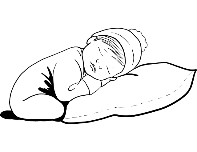 بچہ تکیے پر سو رہا ہے۔